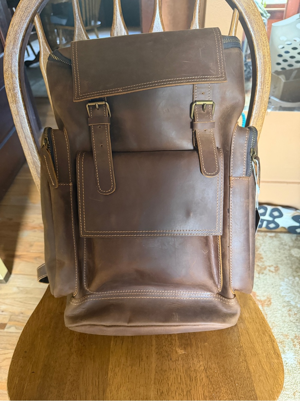 Men's Brown Leather Backpack with Front Pocket - Classic Carry
